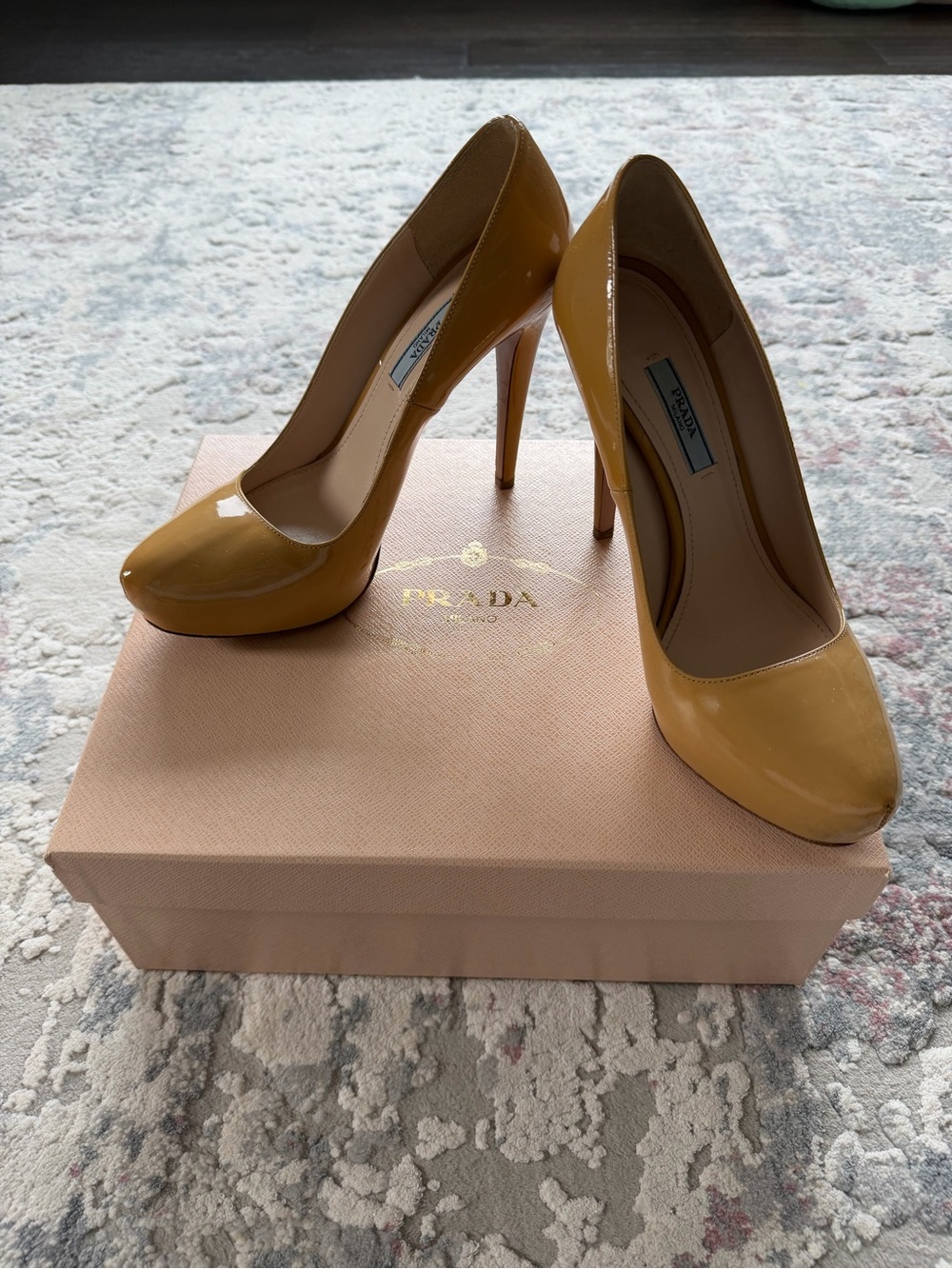 Prada Yellow Patent Leather High Heel Pumps